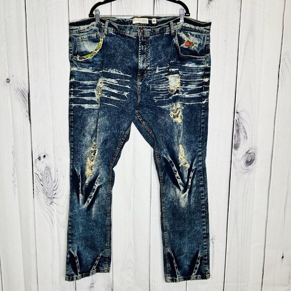 Evolution by Design Jeans Men 46x33 Acid Wash Blue Baggy Hip Hop Distressed Y2k - Picture 1 of 15